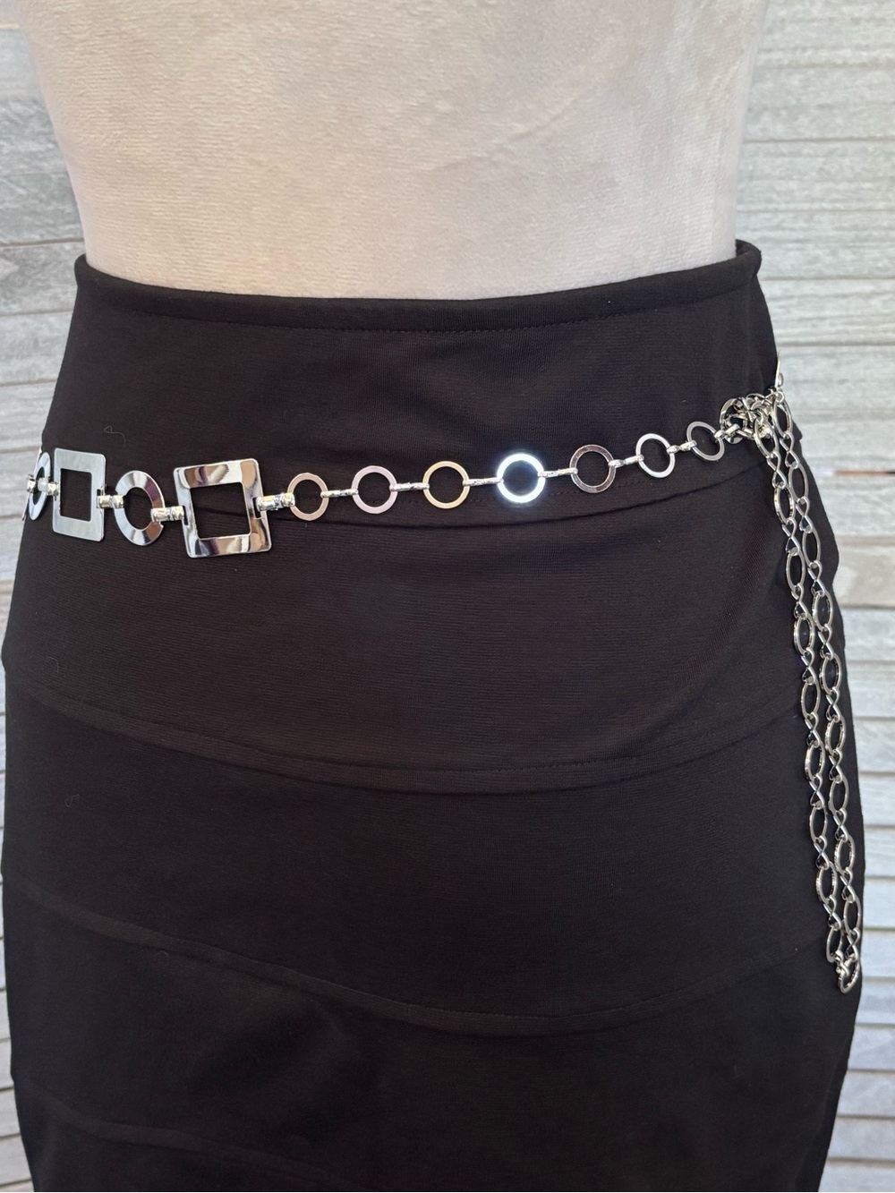 NWOT 60’s Mod Meets 90’s/Y2K Silver Geo Adjust Chain Belt XLPlus SZ Friendly 50” - Picture 5 of 16